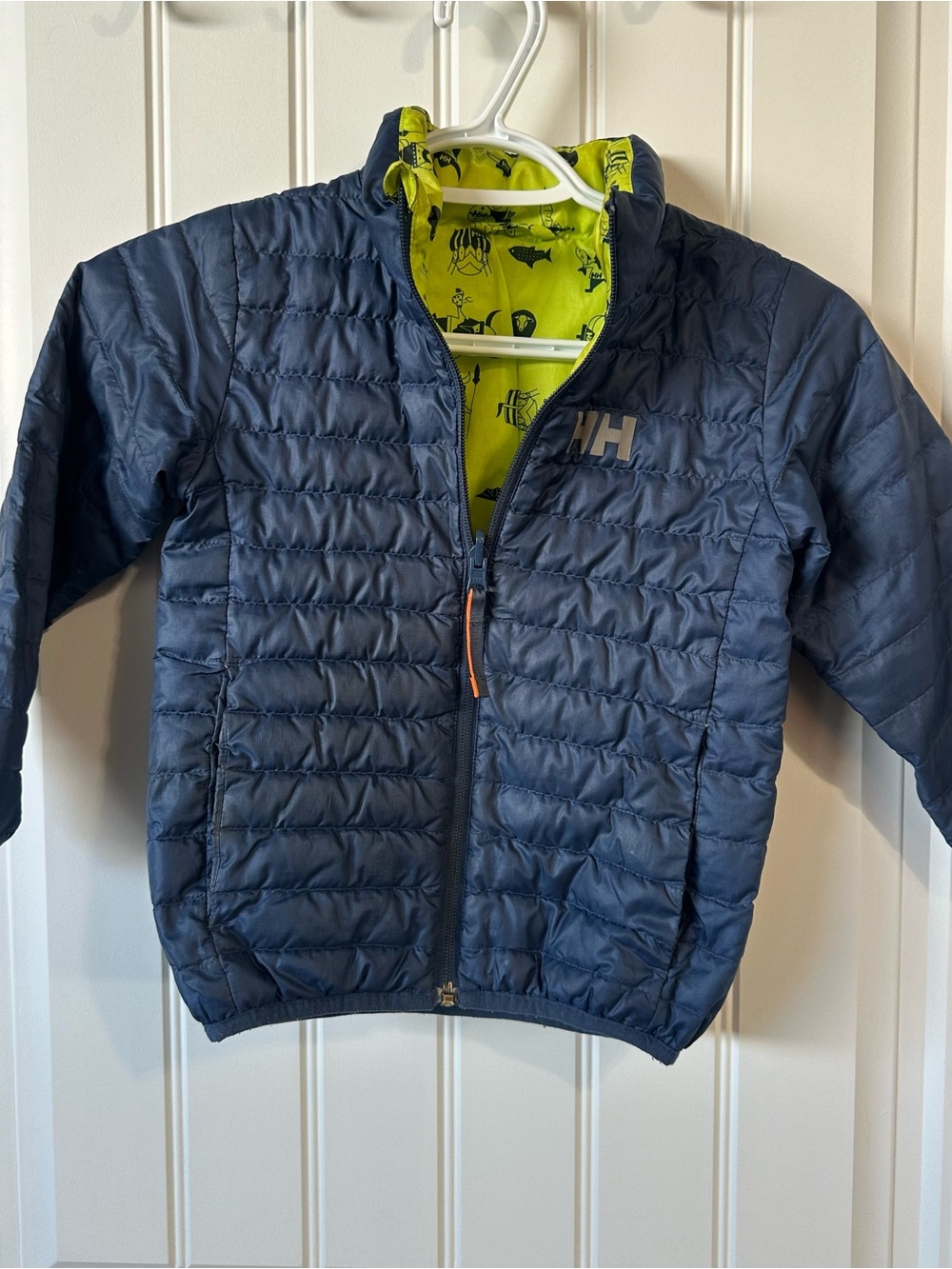 Helly Hansen Kids Navy Puffer Jacket with Lime Green Lining